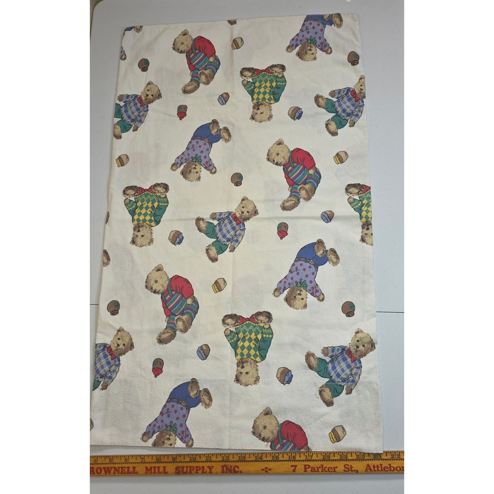Vintage Teddy Bear Pillowcase Set of 2 Cream Honey Pot Plaid Argyle Print 20x30